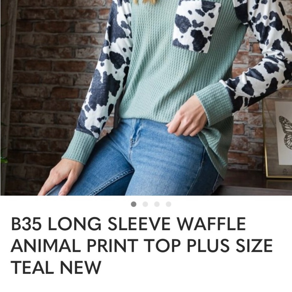Teal Waffle Knit Sweater with Animal Print Sleeves